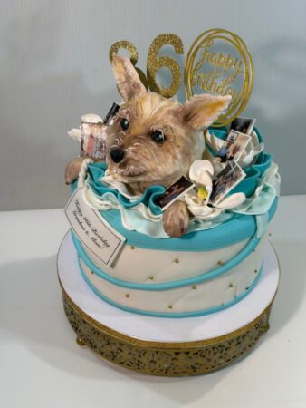 custom happy birthday cake dog in a basket